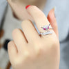 Adjustable Fox Ring with Two Pink Gems Silver Plated