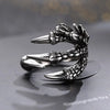 Silver Tone Copper Gothic Ring for Women and Men with Dragon Claw Design and Dragon Skin Pattern