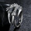 Silver Tone Copper Gothic Ring for Women and Men with Dragon Claw Design and Dragon Skin Pattern