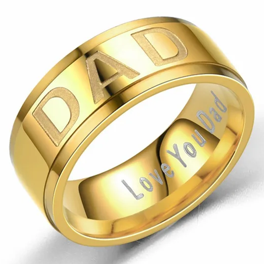 Gold Plated Stainless Steel with Silver Brushed Matte Surface Stepped Dad Ring
