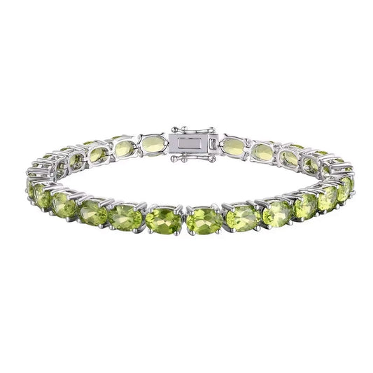 Natural Peridot Link Chain 925 Sterling Silver Bracelet