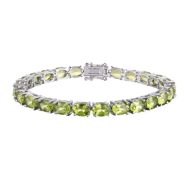 Natural Peridot Link Chain 925 Sterling Silver Bracelet