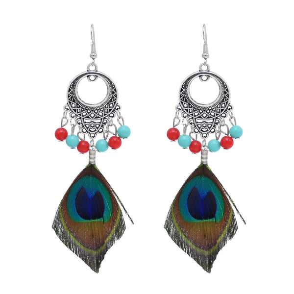 Peacock Nature Feather Stud Earrings for Women