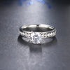 Silver Plated Fashionable Engagement Ring for Women with Circle Zircons and One Big Central Clear Zircon