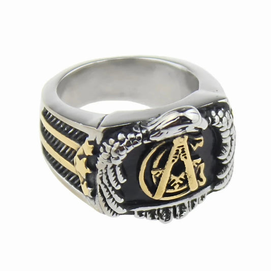 32 Degree Masonic Ring with Dual Tone Double Eagle Scout Detailing Men’s Wedding Band