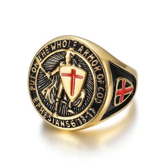 Knight Templar Gold Plated Cross and Shield Ring