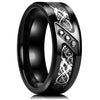 Titanium Wedding Band with Carbon Fiber and Blue Cubic Zirconia with Dragon Design and Gem stones