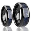 His & Her 6mm/8mm Celtic Dragon Blue Carbon Tungsten Carbide Wedding Bands