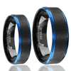 His & Her 6mm/8mm Black Blue Two-Tone Tungsten Carbide Wedding Ring Set Matte Finish