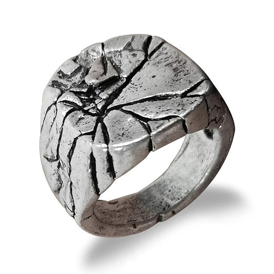 Simple Punk Style or Hip Hop Vintage Square Ring for Man with Cracked Stone Design