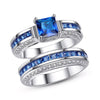 His & Hers Wedding Bands Blue and Silver Celtic Dragon Inlay and Zirconia Rings Set