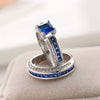 His & Hers Wedding Bands Blue and Silver Celtic Dragon Inlay and Zirconia Rings Set