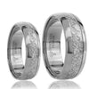 His & Her 6mm/8mm Meteorite Silver Tone Tungsten Wedding Bands