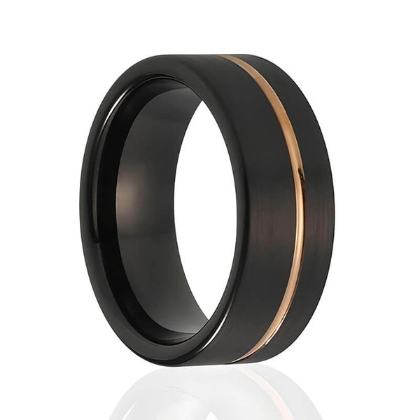 8mm All Black Tungsten Carbide Ring with Rose Groove Wedding Band