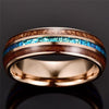 His & Her 6mm/8mm Rose Gold Tungsten Carbide Blue Inlay Koa Wood Wedding Bands