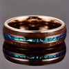His & Her 6mm/8mm Rose Gold Tungsten Carbide Blue Inlay Koa Wood Wedding Bands