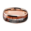 His & Her 6mm/8mm Arrow and Double Wood Inlay Tungsten Carbide Wedding Bands Set for Couples