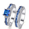 His & Hers Wedding Bands Blue and Silver Celtic Dragon Inlay and Zirconia Rings Set