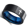 8mm Black Polished Tungsten Carbide Metal with the Crucifix Ring