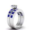 Silver Brushed Matte & Blue Inlay Band and White & Blue Zirconia Wedding Ring Set