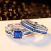 His & Hers Wedding Bands Blue and Silver Celtic Dragon Inlay and Zirconia Rings Set