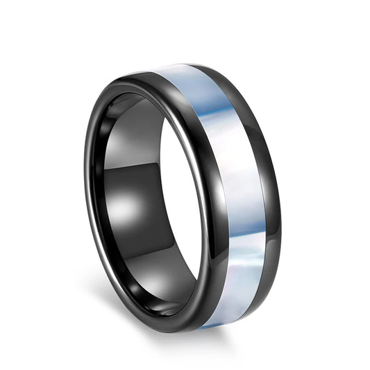 8mm Men's Vintage Ceramic Shell Inlay Wedding Ring