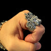 King Lion Silver Plated Ring with Crown for Men Vintage Biker Ring