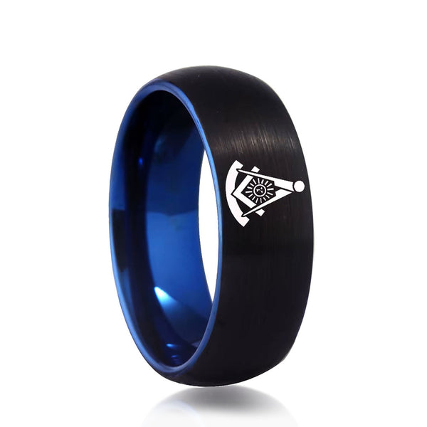 Black Polished Freemason Men’s Career Tungsten Carbide Ring