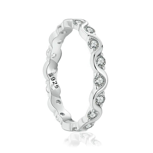 925 Sterling Silver Ring for Woman with Infinity Symbol Design and Round Pieces of Clear Zircons