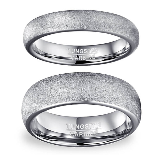 His & Her 6mm/8mm Tungsten Carbide Dome Frosted Sandblasted Finish Wedding Ring Set