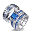 His & Hers Wedding Bands Blue and Silver Celtic Dragon Inlay and Zirconia Rings Set