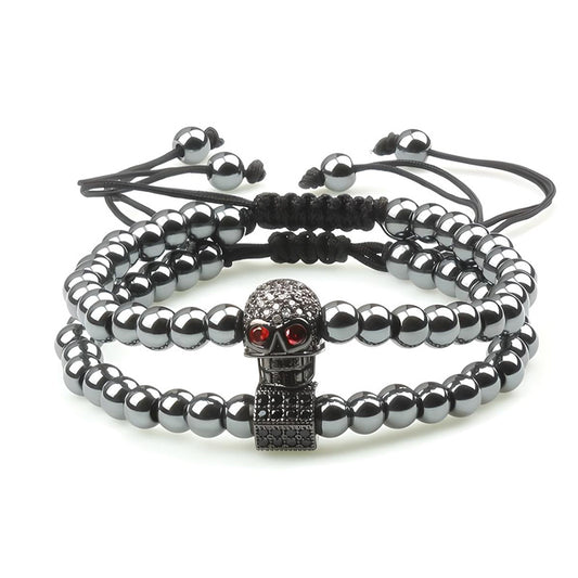 Gothic Skull Cubic Zirconia Vintage Braided Adjustable Bracelet