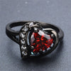 Red Heart & White Cubic Zirconia Black Engagement Ring