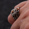 925 Sterling Silver Skull Hand with Skull Head Paw Rings Men’s Jewelry
