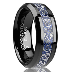 8mm Dragon Silver & Blue Inlay Black Tungsten Men’s Wedding Engagement Ring