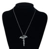 Stainless Steel Silver Plated Dragon Cross with Serpent Pendant Necklace