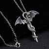 Stainless Steel Silver Plated Dragon Cross with Serpent Pendant Necklace