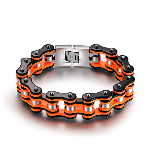 Biker Men's Orange and Black Motorcycle Chain Bracelet