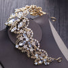 Baroque Light Gold Crystal and Rhinestone Tiara, Necklace & Earrings Wedding Jewelry Set