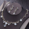 Baroque Light Gold Crystal and Rhinestone Tiara, Necklace & Earrings Wedding Jewelry Set