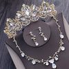 Baroque Light Gold Crystal and Rhinestone Tiara, Necklace & Earrings Wedding Jewelry Set