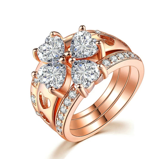 Rose Gold 3 in 1 Four Leaf Clover Crystal Ring