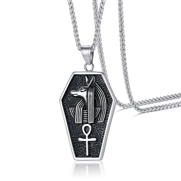 Egyptian Coffin and Anubis God Pendant Necklace