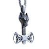 Wolf with Trinity Knot Symbol Viking Axe Pendant Necklace