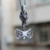 Wolf with Trinity Knot Symbol Viking Axe Pendant Necklace