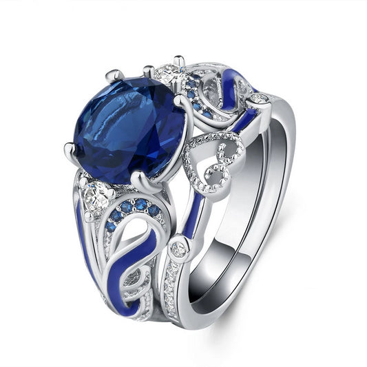 White Gold Filled Clear Austrian Crystals and Blue Cubic Zirconia Ring