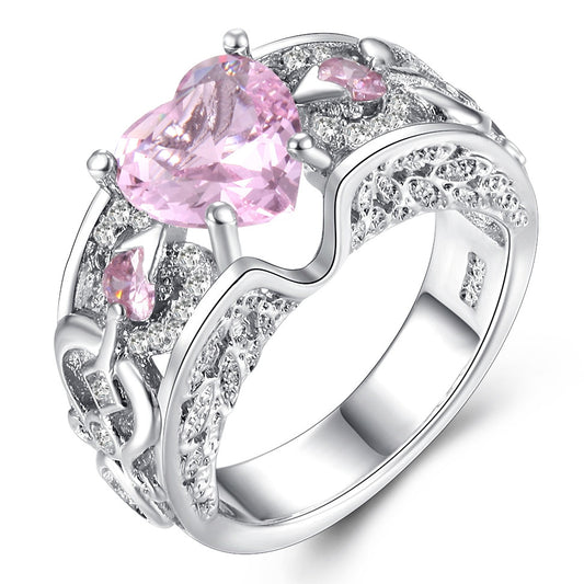 925 Sterling Silver Pink Heart Cubic Zirconia Engagement Ring