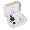 Quartz Watch, Crystal Necklace & Earrings Jewelry Set