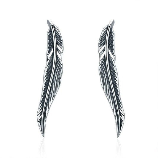 925 Sterling Silver Feathers Wing Elf Stud Earrings