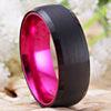 8mm Brushed Matte Black & Pink Tungsten Carbide Wedding Band